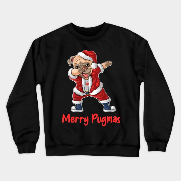 Christmas Dabbing Pug Merry Pugmas Crewneck Sweatshirt by DragonTees